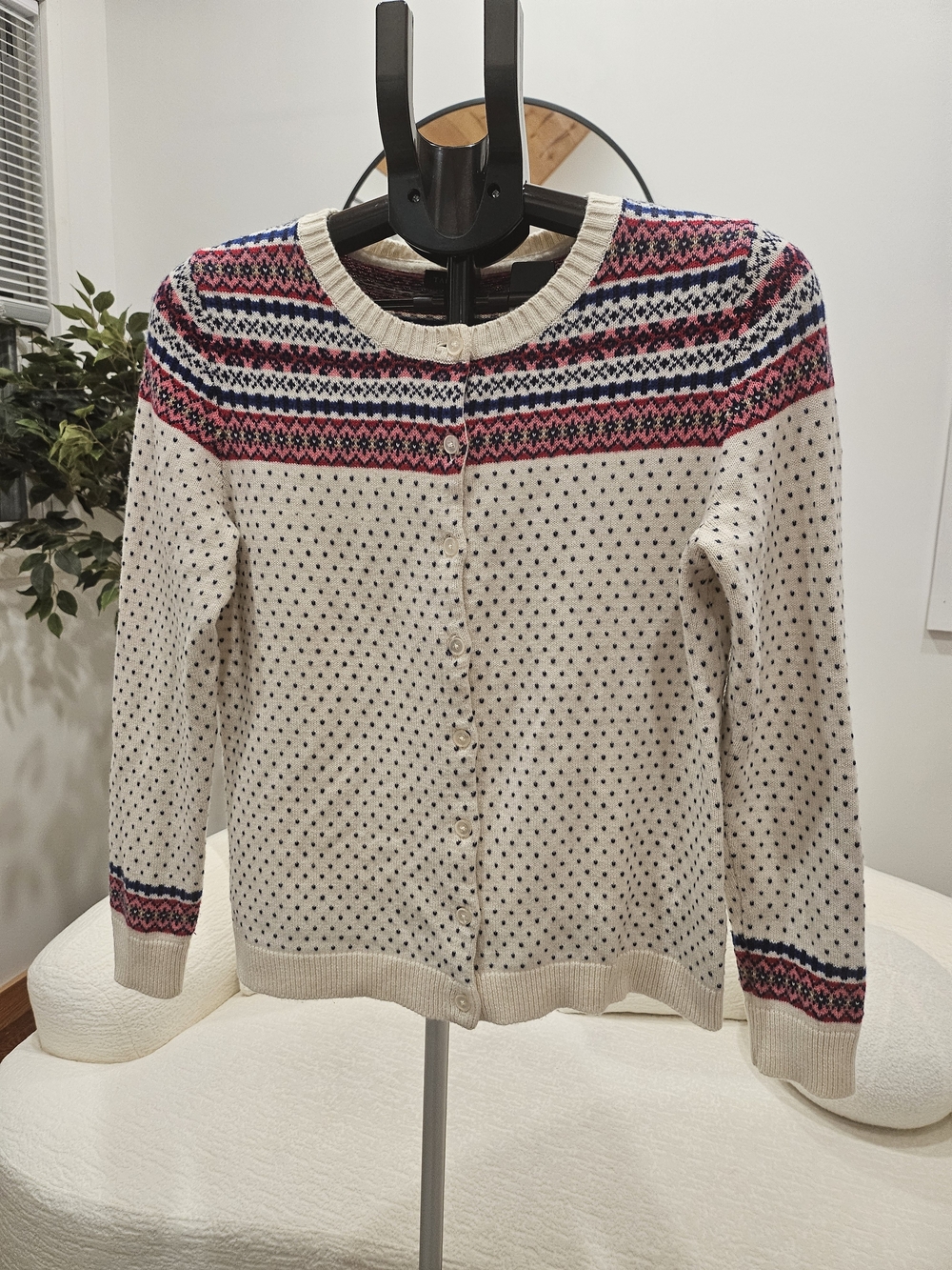 Cream Fair Isle Button-Up Sweater Cardigan - Women's